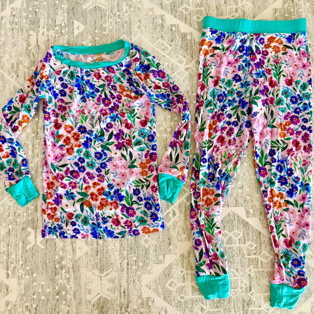Little Sleepies Sweet Pea Floral Flowers Two Piece Set Bamboo Pajamas 3T